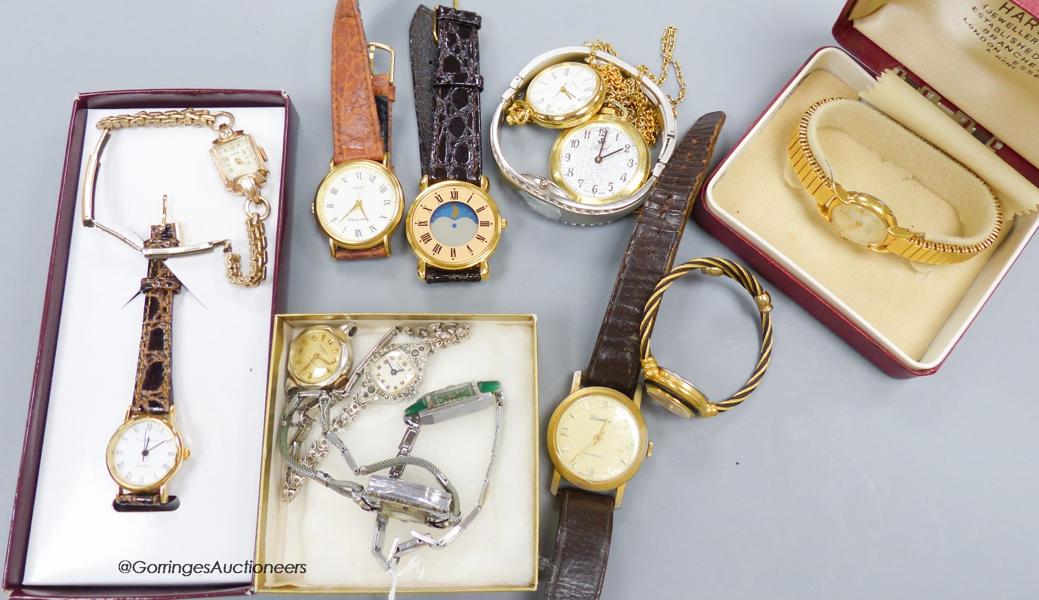A collection of vintage and designer wristwatches, including an Asprey's ladies' Art Deco paste-set and chrome watch